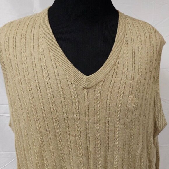 PGA TOUR Mens XL Beige Cable Knit Sleeveless V-Neck Logo Golf Sweater Vest - Picture 2 of 11
